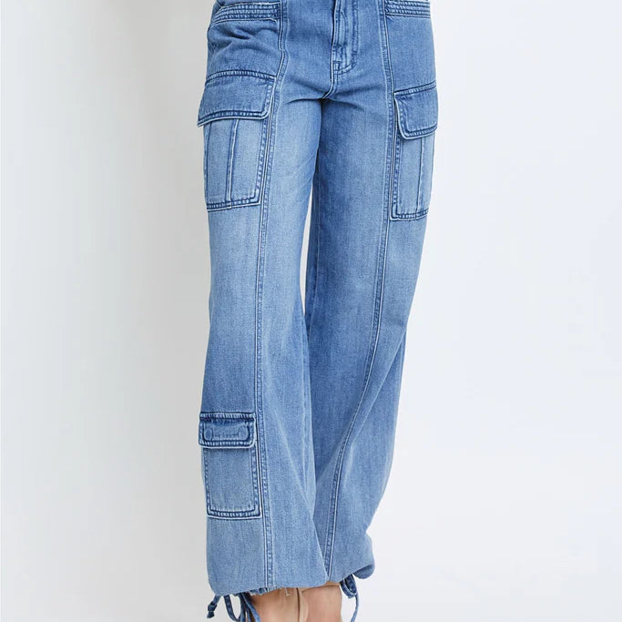 Hidden Women's Alyx Medium Wash Cargo Super Soft Relaxed Fit Jean