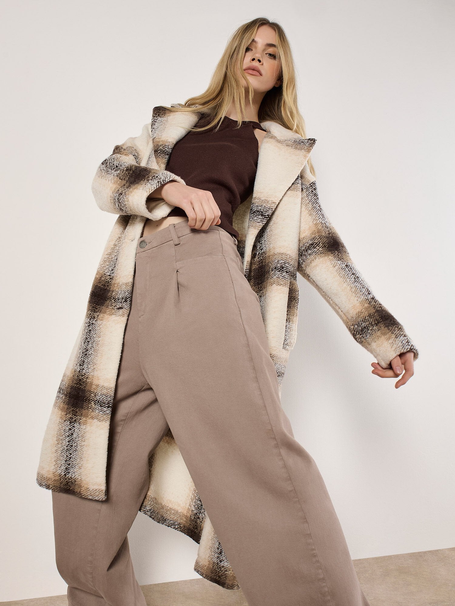 Apricot Soft Oversized Large Scale Check Coat- Cream – Howard