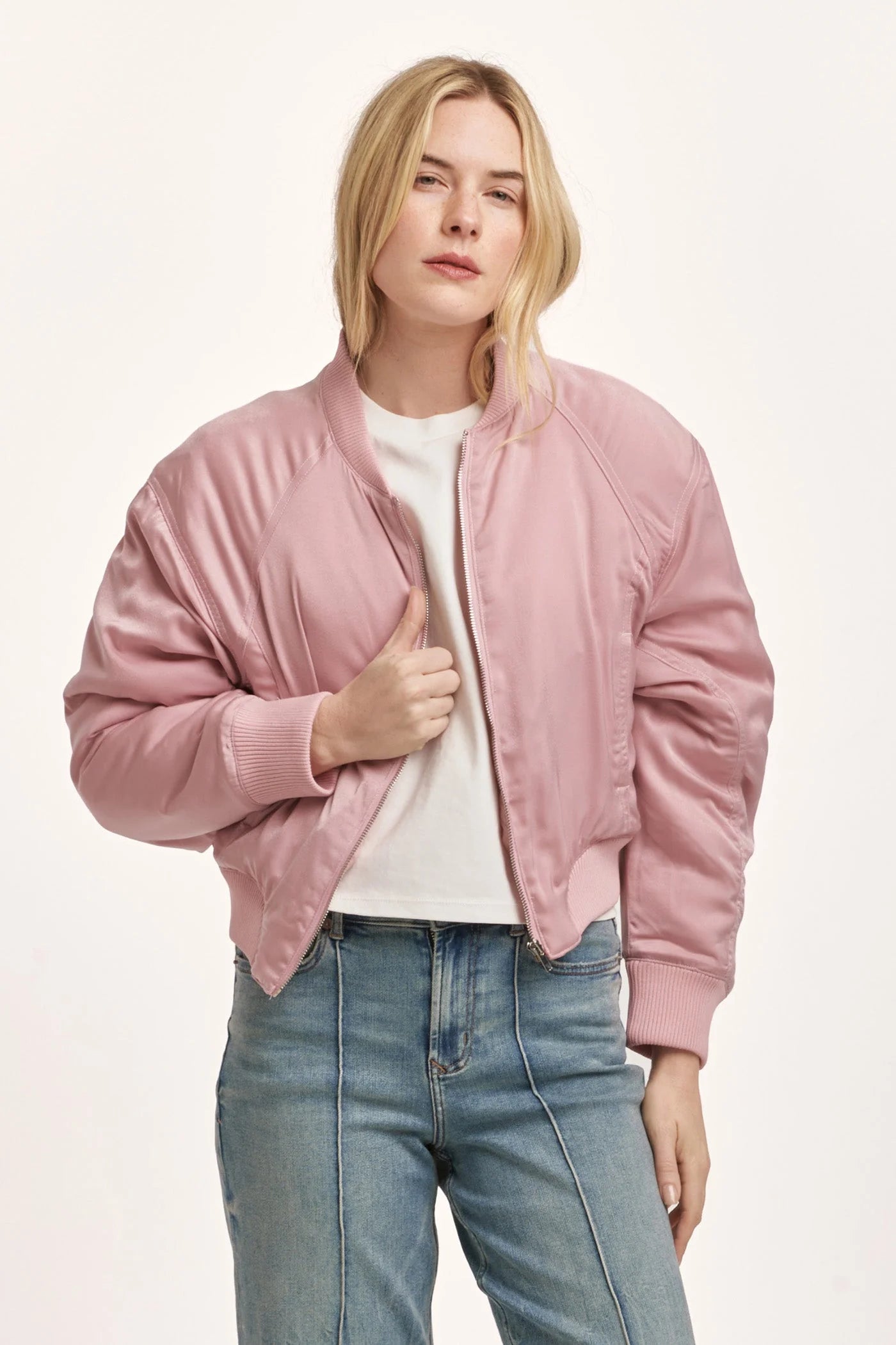 Pink satin bomber discount