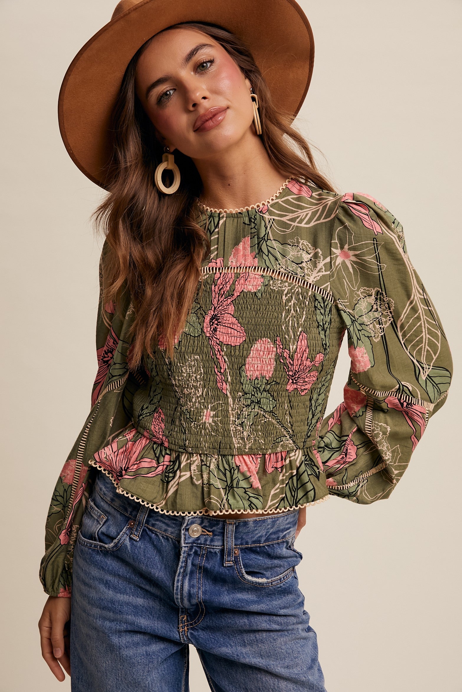 Floral Smocked Puff Sleeve deals Blouse