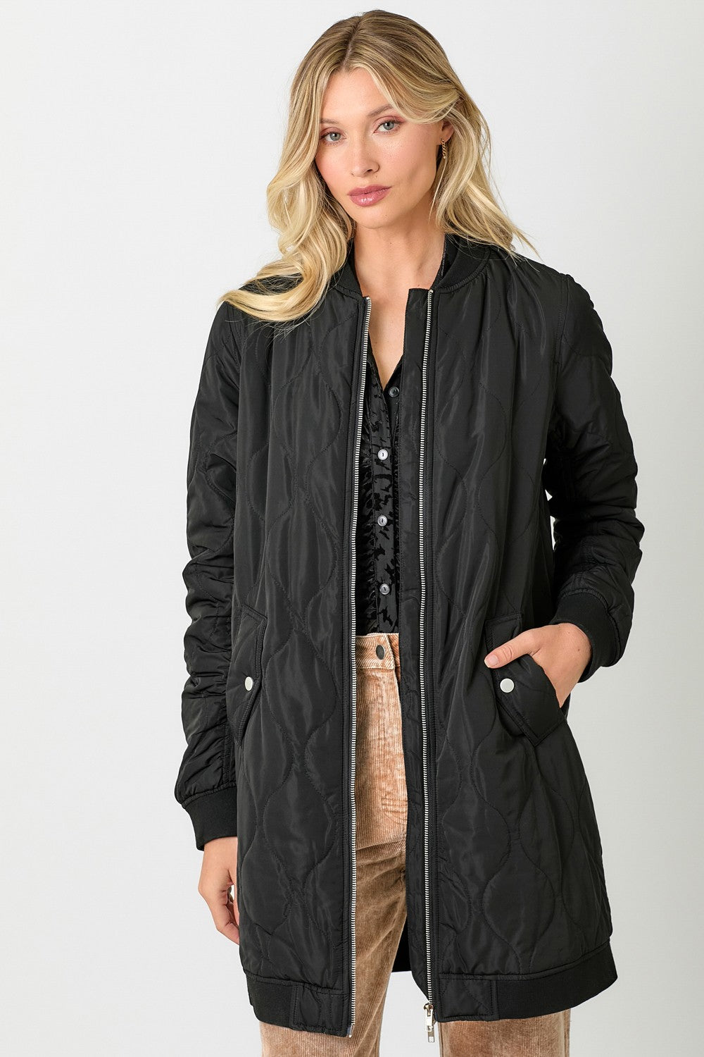 Mystree Quilted Long Bomber Jacket Howard Marge Boutique