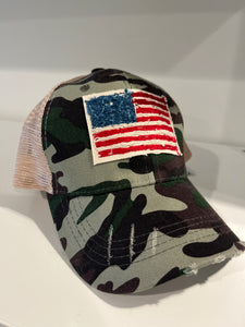 Blink Blink Trucker Hat, American Flag